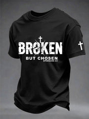 Men's Christian Cross Broken But Chosen Print Tee