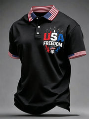 Men's Independence Day USA Flag Jet Print Casual Patriotic Polo