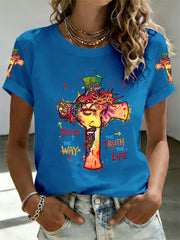 Women's Jesus The Way The Truth The Life Print Casual Tee