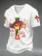 Men's Jesus The Way The Truth The Life Print Casual V-Neck Tee