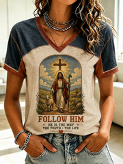 Women's Faith Jesus Printed V-neck T-shirt