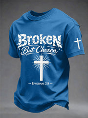 Men's Christian Cross Broken But Chosen Print Tee