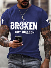 Men's Christian Cross Broken But Chosen Print Tee