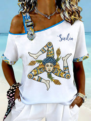 Women's Sicilia Trinacria Off-the-Shoulder Short-Sleeve T-Shirt