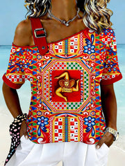 Women's Sicilia Trinacria Off-the-Shoulder Short-Sleeve T-Shirt