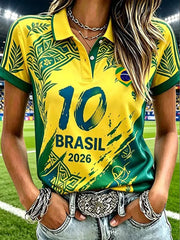 Women's Brazil Football Lover Printed Casual Tops