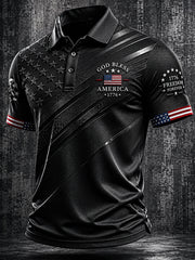 Men's Independence Day God Bless America Print Casual Patriotic Polo