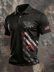 Men's Independence Day USA Flag We The People Print Casual Patriotic Polo