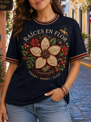 Women's Puerto Rico Taino Art Printed Linen T-shirt