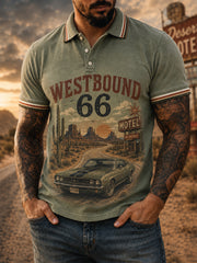 Men's Retro 66 Road Club Print Casual Polo