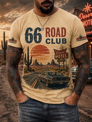 Men's Retro 66 Road Club Print Casual Tee