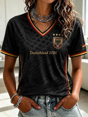 Women's Germany Football Printed V-neck T-shirt