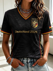 Women's Germany Football Printed V-neck T-shirt