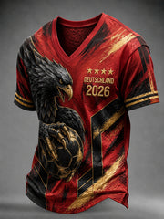 Men's German Football Fan Printed V-neck T-shirt
