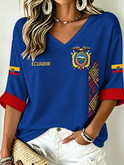 Women's Mid-length Sleeves V-Neck T-Shirt