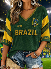 Women's Gift For Football Fans Print Casual V-Neck Tee
