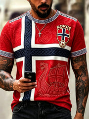 Men's Norway Football Viking Ship Celtic Flag Colorblock Print short sleeves t-shirt