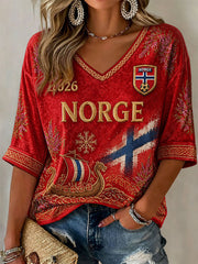 Women's Norway Football Printed Casual T-Shirt