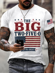 Men's The Big Two-Five-O USA Flag Print Casual Patriotic Tee