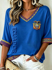 Women's Mid-length Sleeves V-Neck T-Shirt