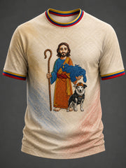 Men's Venezuela Hero Dog Tsunami And Jesus Print T-shirt