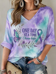 Women's Suicide Prevention Awareness Mid-length Sleeves V-Neck T-Shirt
