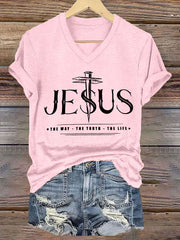 Women's Jesus The Way The Truth The Life Printed Casual Short Sleeve T-Shirt