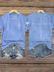 Women's Jesus The Way The Truth The Life John 14:6 Christian Cross Short Sleeve T-Shirt