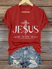 Women's Jesus The Way The Truth The Life Printed Casual Short Sleeve T-Shirt