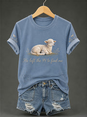 Women's Christian He Left The 99 To Find Me Print Casual Tee