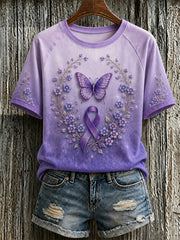 Women's Purple Floral & Butterfly Print Alzheimer's Awareness Support Tee