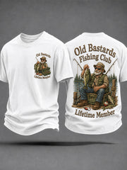 Men's Funny Old Bastards Fishing Club Lifetime Member Print Casual Tee