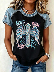 Women's Faith Slogan Leopard Print Pattern Printed Leisure Round Neck T-shirt