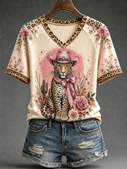 Women’s Fun Leopard Print V-Neck T-Shirts