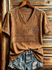 Women's I’m A Little More Dandelion Print V-neck Short-sleeved T-shirt