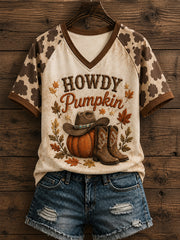 Women's Western Autumn Country Fall Graphic V-neck T-shirt