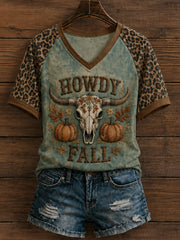 Women's Western Autumn Country Fall Graphic V-neck T-shirt