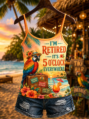 Women's I'm Retired It's 5 O'clock Everywhere Parrot Print Casual Vest