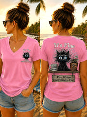 Women's "It's Fine, I'm Fine, Everything Is Fine" V-neck T-shirts