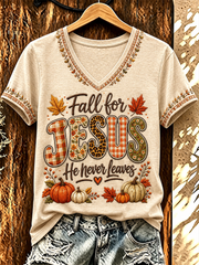 Women's FALL for JESUS He never leaves short-sleeved T-shirt