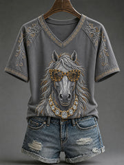 Women's Glam Horse Print Casual T-Shirt