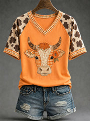Women's Autumn Cow Print T-shirt