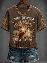 Women's Western Faith Printed V-neck T-shirt