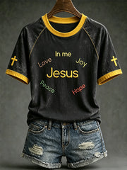 Women's faith-themed fun pattern printed casual short-sleeve T-shirt