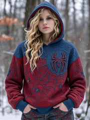 Women's Vintage Spider Print Comfy Hooded Sweatshirt