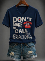 Women's Grandparents' Day Printed V-neck T-shirt