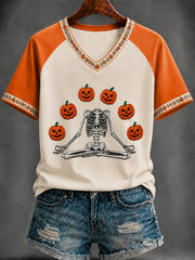 Women's Halloween Print V-neck short-sleeved T-shirt