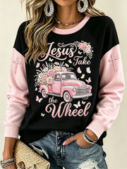 Women's faith-themed fun slogan pattern printed casual sweatshirt
