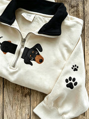 Women's cute little dog pattern printed casual half zipper sweatshirt