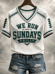 Women's Football Philly WE RUN SUNDAYS Printed V-neck T-shirt